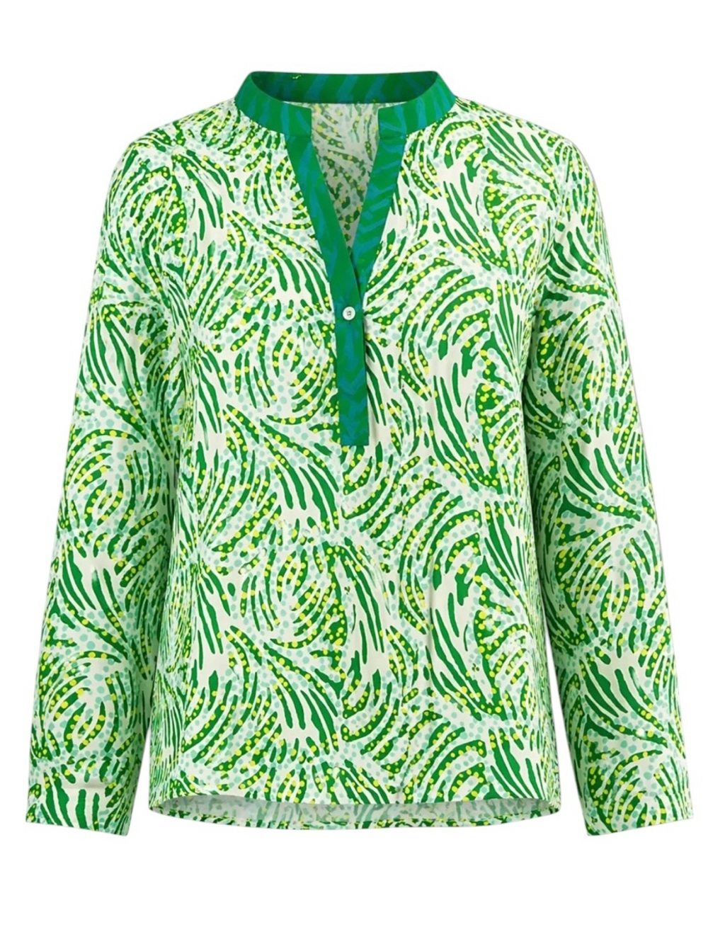 La‎ Plage Tunic Top Jungle Dot Green White Tropical Blouse Womens Large